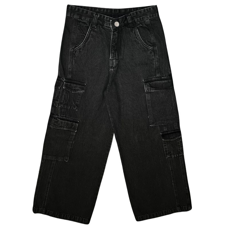 CALÇA FEMININA CARGO JEANS WIDE LEG JOHN ROGER - BLACK
