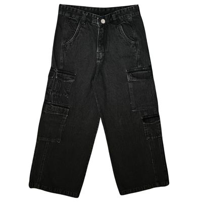 CALÇA FEMININA CARGO JEANS WIDE LEG JOHN ROGER - BLACK