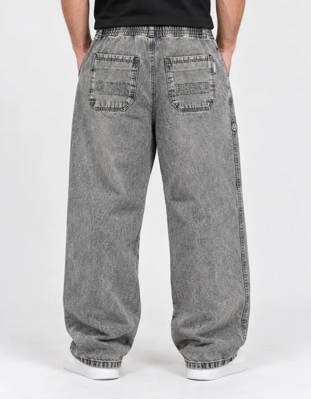 CALÇA BAGGY ELASTICO JEANS BORDADO JOHN ROGER - BLACK SUJINHO