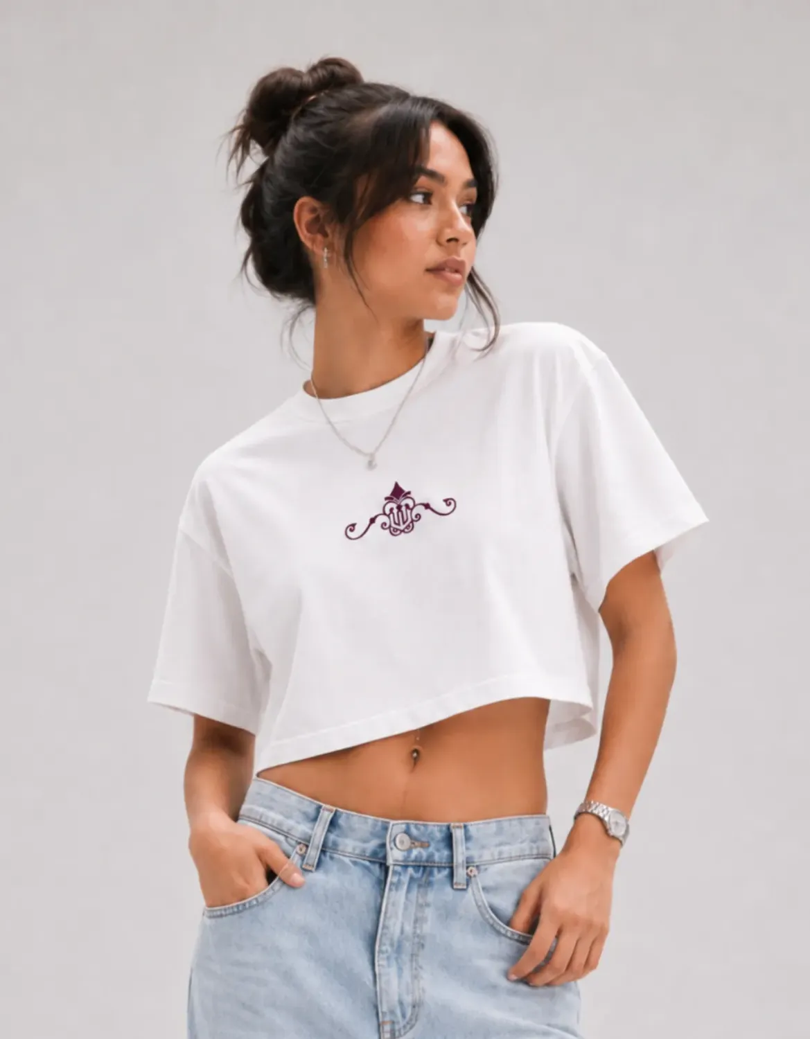 CROPPED OVERSIZED BASIC LIGHT ROYAL JR - OFF WHITE