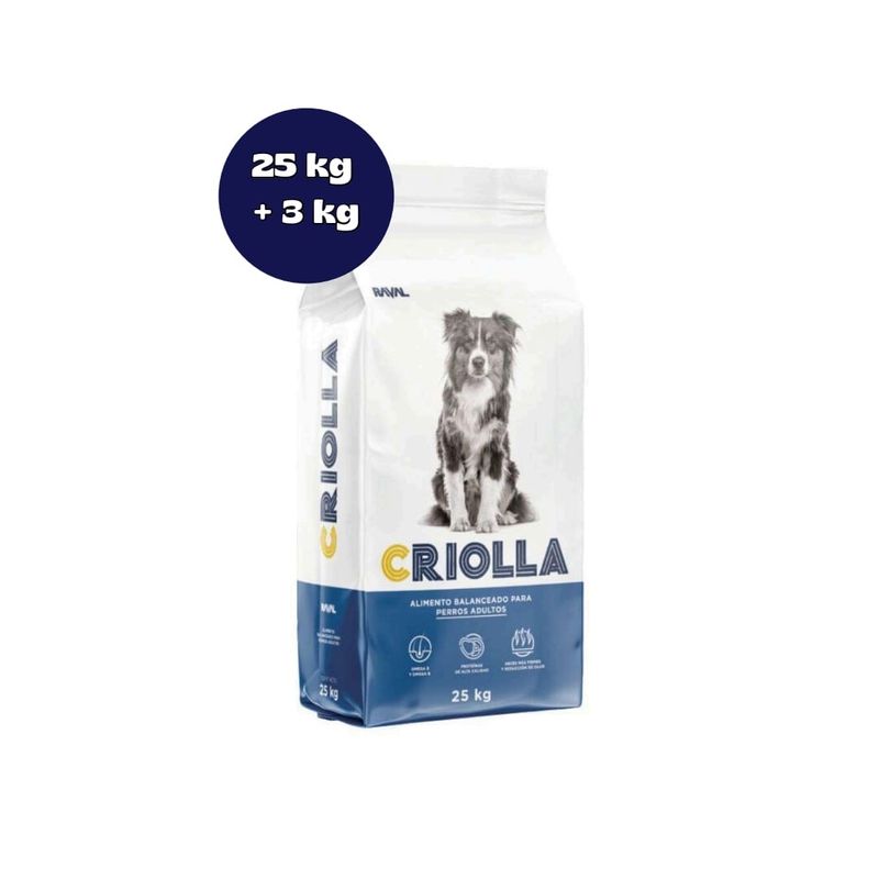 CRIOLLA PERRO ADULTO 25 KG + 3 KG DE REGALO !!