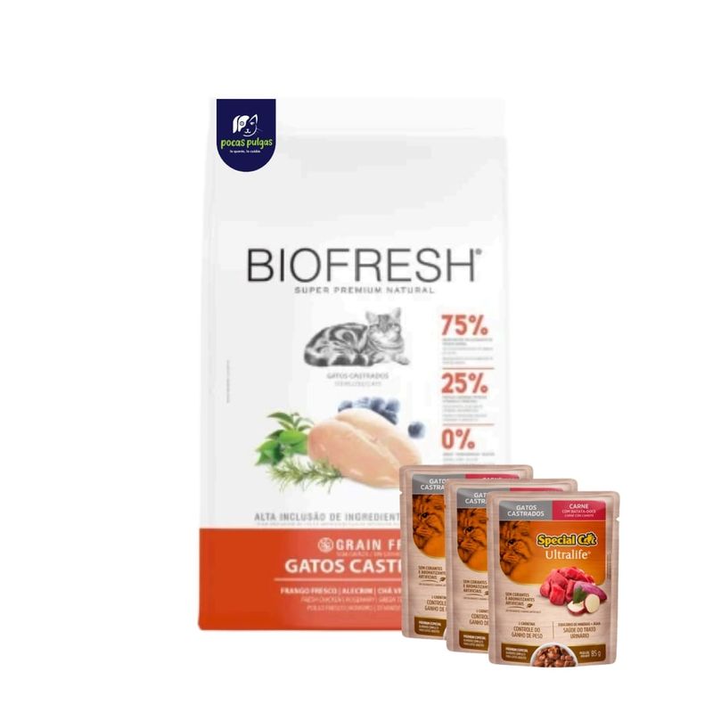 BIOFRESH GATO CASTRADO  SABOR POLLO 7.5 KG + REGALO !