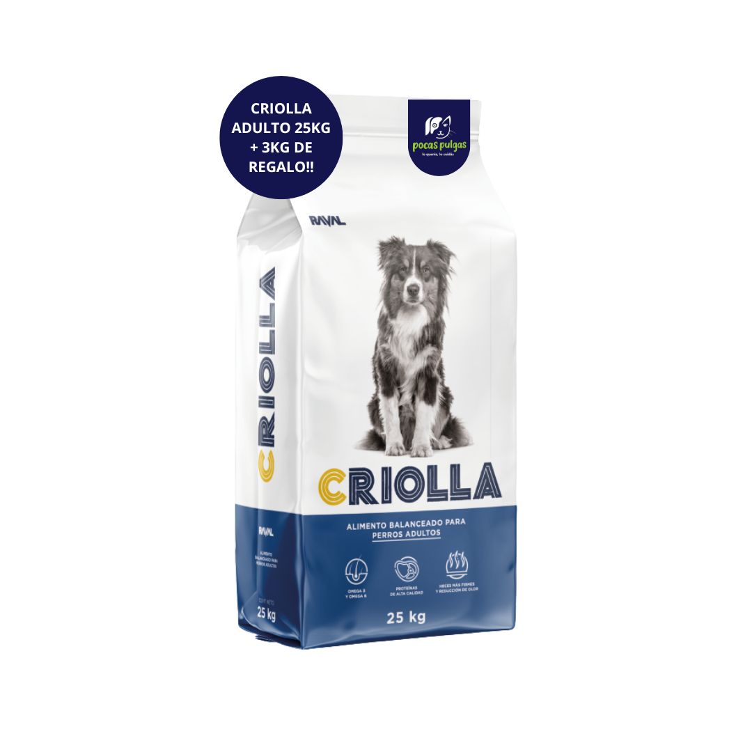 CRIOLLA PERRO ADULTO 25 KG + 3 KG DE REGALO !!