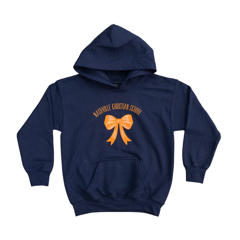 Youth Navy Hoodie with Orange Bow