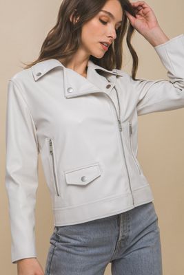 Love Tree | Jacket | Faux Leather - Ivory, Size: Small