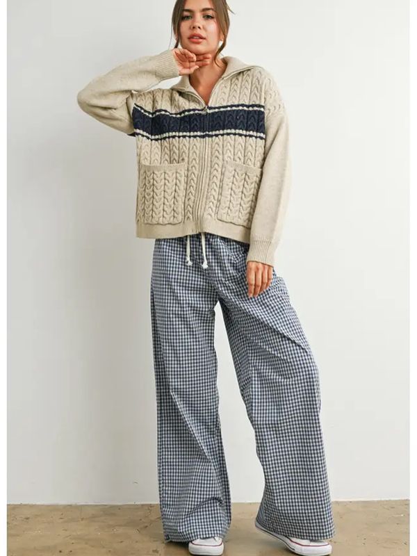 Buttermelon | Jacket | Knit Zip Taupe Navy