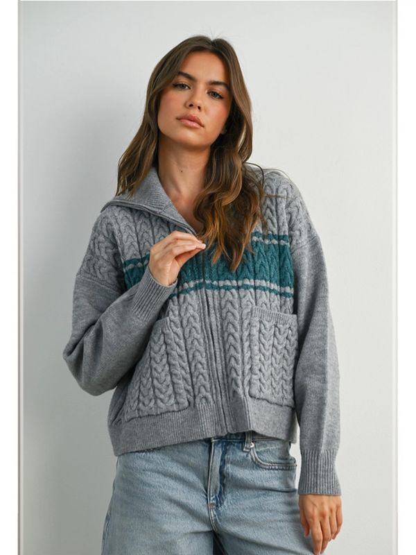 Buttermelon | Jacket | Knit Zip Teal Gray