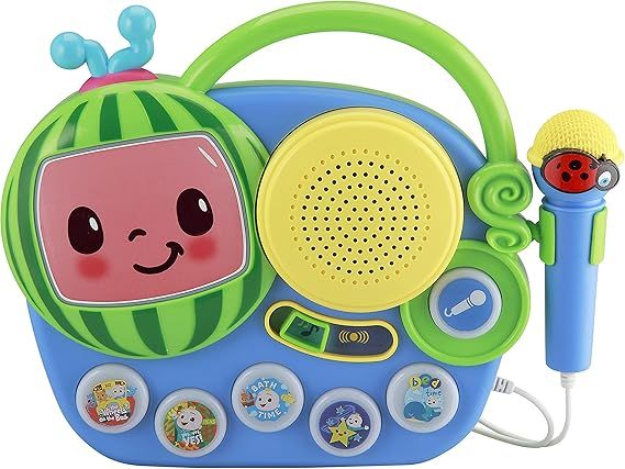 eKids Auxiliary Cocomelon Toy Singalong Boombox with Microphone for Toddlers, Built-in Music and Flashing Lights MSRP $29.99