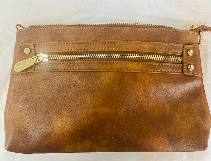 BOSTANTEN Small Crossbody Purse Leather Wristlet Purses for Women with Zipper Pocket Casual Clutch Bags Brown