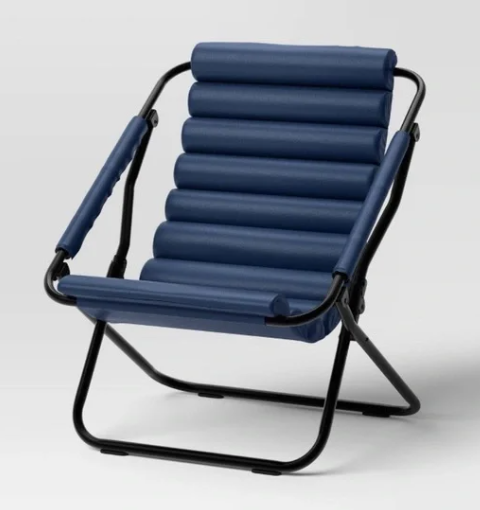 Sling Dorm Chair Dark Blue - Room Essentials: Foldable, Faux Leather, Foam Padded, Steel Frame