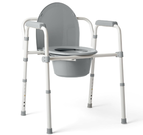 Medline 3-in-1 Steel Bedside Commode, Standard Seat, Sturdy Folding Frame, 7.5 QT. Bucket, 350 lb. Weight Capacity