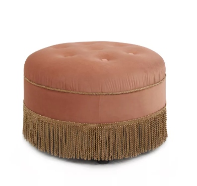 Jennifer Taylor Home Yolanda Upholstered Round Accent Ottoman, Peach Orange Velvet with Gold Trim