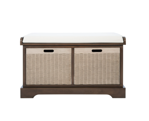 SAFAVIEH Landers 2-Drawer with Cushion Storage Bench - 32.3" W x 15" L x 19" H
