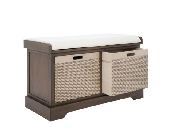 SAFAVIEH Landers 2-Drawer with Cushion Storage Bench - 32.3" W x 15" L x 19" H