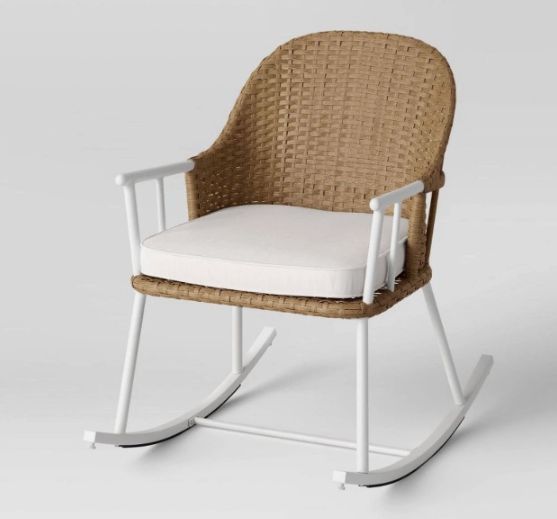 Windsor Steel &amp; Wicker Outdoor Patio Chair, Rocking Chair White - Threshold designed with Studio McGee