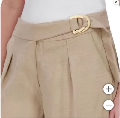 DKNY TAN BELTED WIDE LEG PANTS