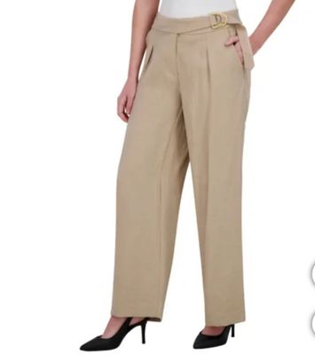 DKNY TAN BELTED WIDE LEG PANTS