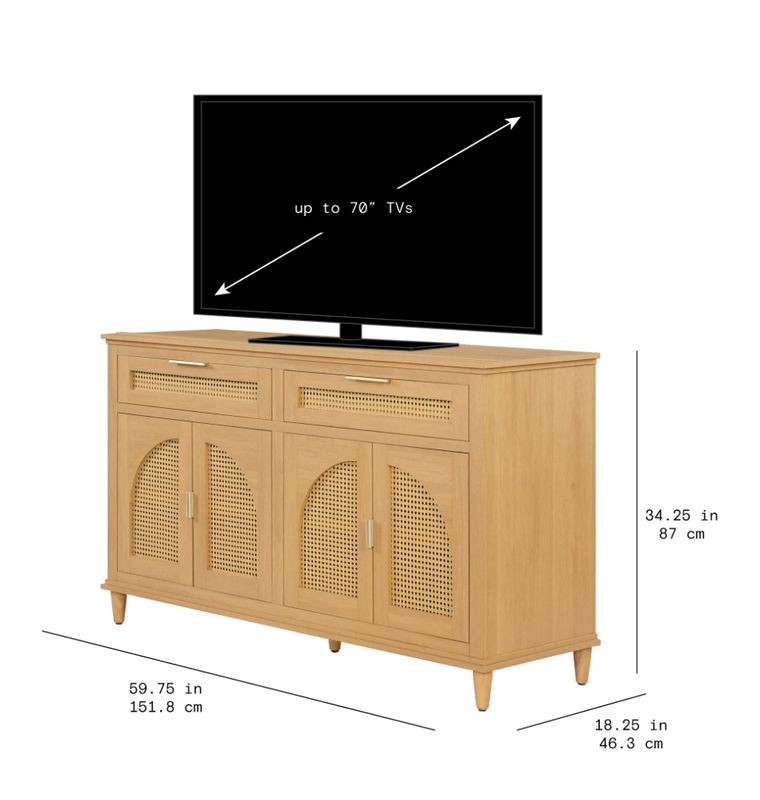 Beautiful Drew Rattan Media Console Warm Honey finish