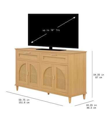 Beautiful Drew Rattan Media Console Warm Honey finish