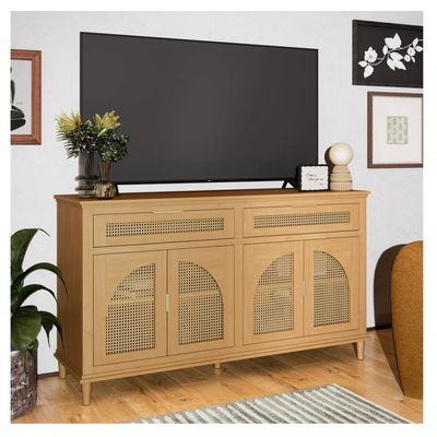 Beautiful Drew Rattan Media Console Warm Honey finish