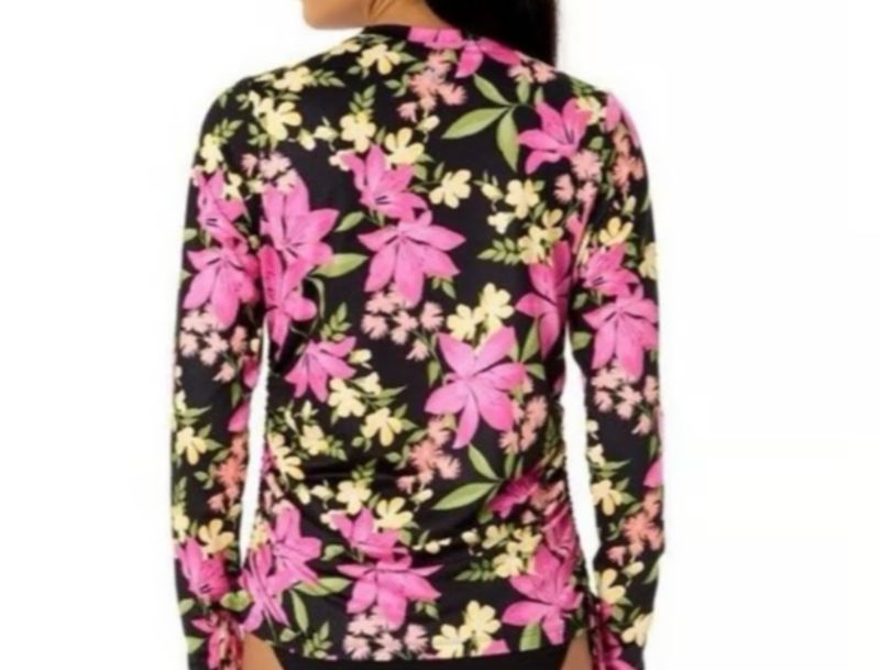 Hurley long sleeve black floral sun protection rash guard swim top.