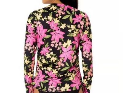 Hurley long sleeve black floral sun protection rash guard swim top.
