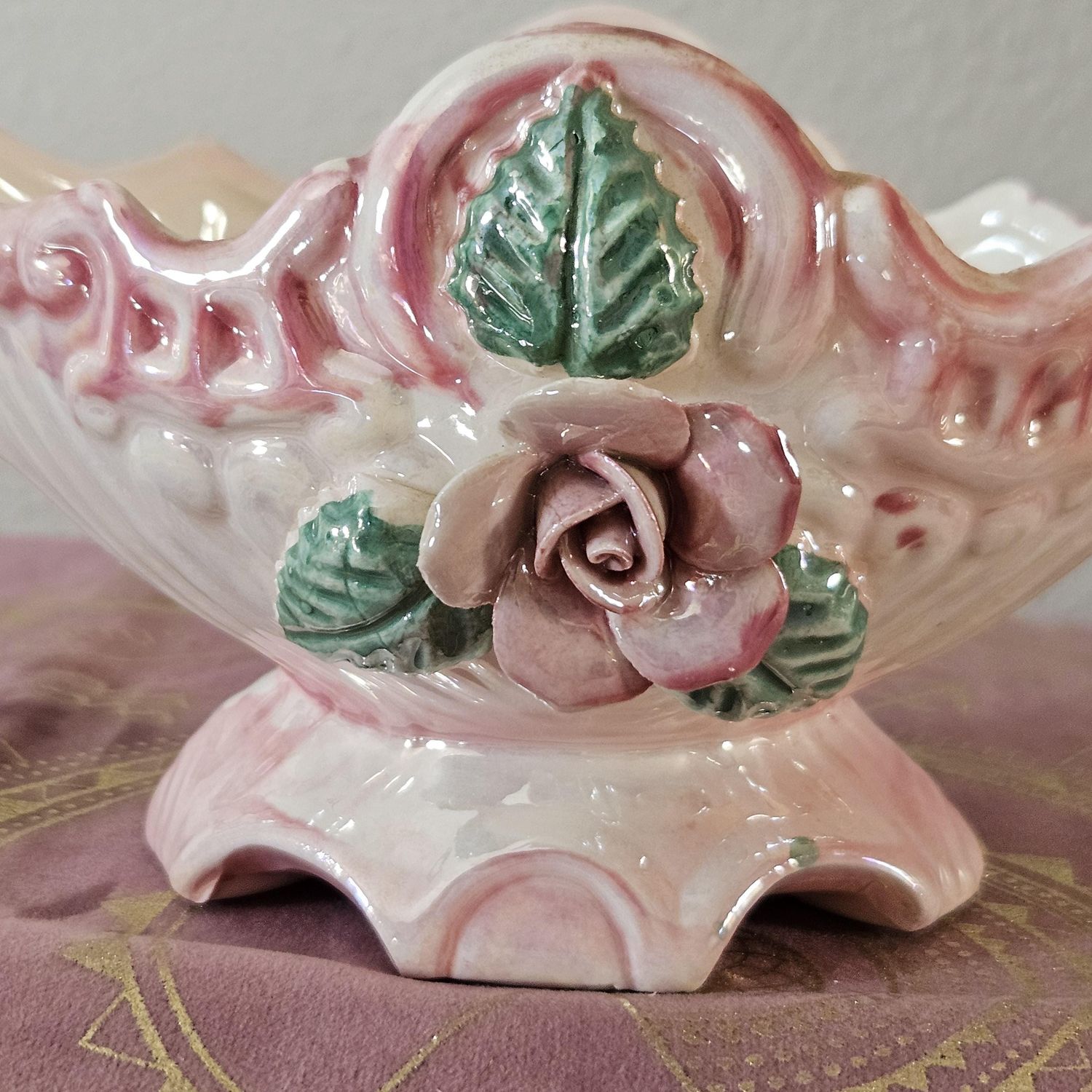 Vintage Ceramic Rose Altar Dish or Offering Vessel