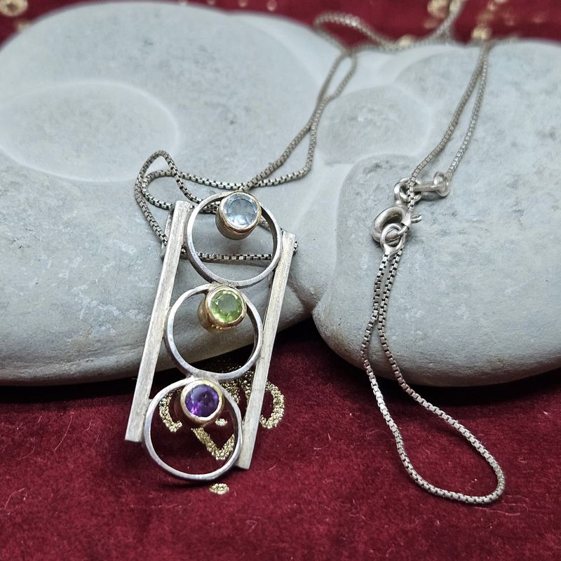 Vintage Sterling Silver Necklace – Amethyst Peridot Topaz, Vintage Manifestation Pendant