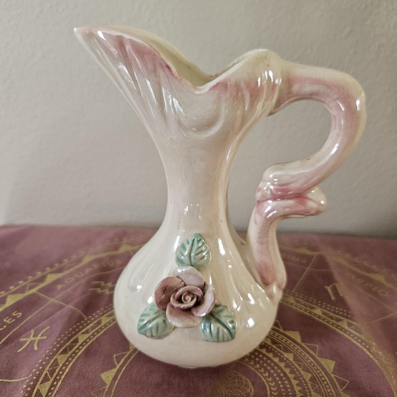 Soft Rose Vintage Ceramic Pitcher | Altar Vase, Moon Water Jar, or Offering Vessel