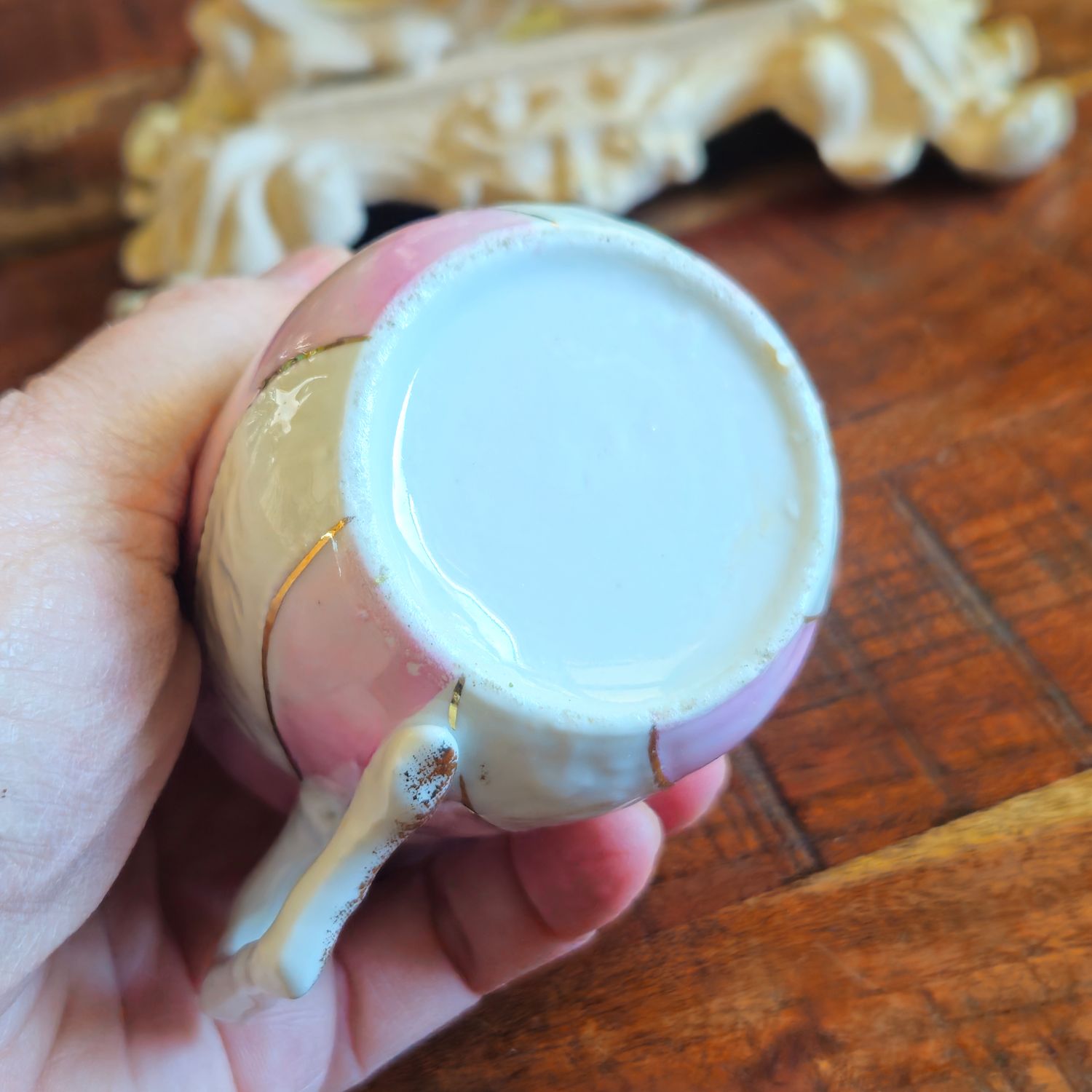 Vintage Pink &amp; Gold Apothecary Jar with Ladle