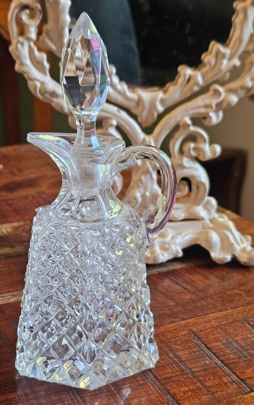 Vintage Glass Decanter  | Ritual Bottle, Moon Water Vessel, or Crystal-Cut Altar Decor