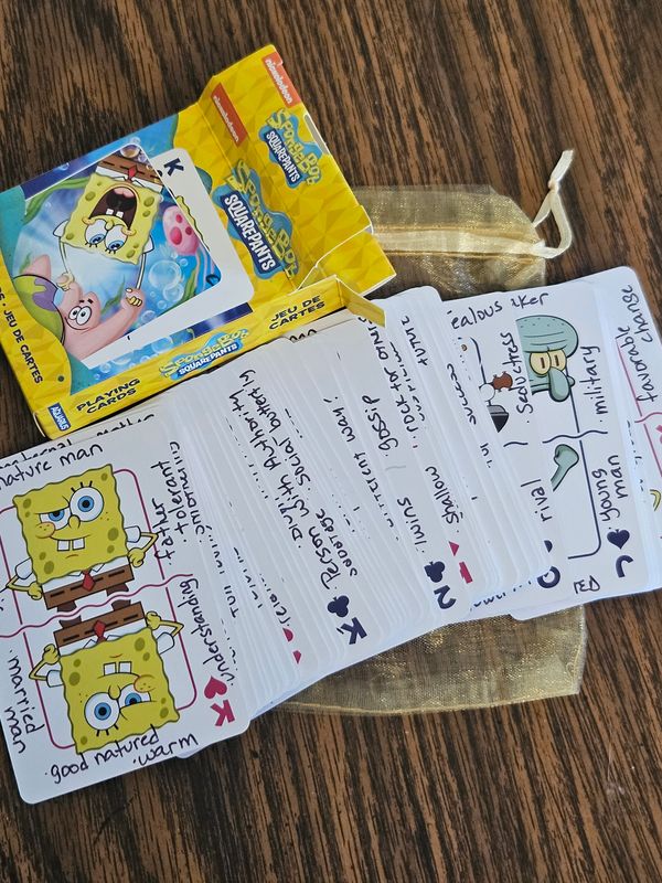 Handwritten Cartomancy Learning Deck – Playing Card Divination - SPONGEBOB theme