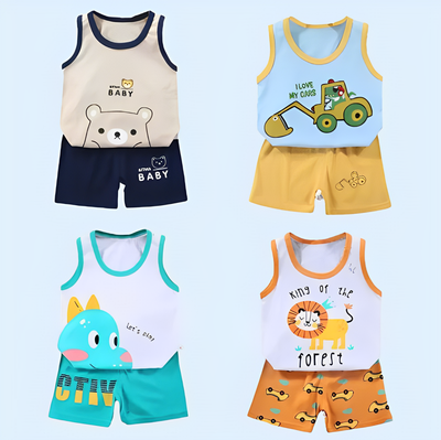 Children sleeveless sets cotton t-shirts shorts