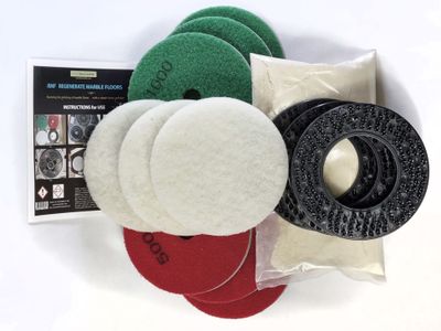 BMC Regenerate Marble Floors 5" kit to use a normal household polisher as a marble sander with 125mm abrasive and polishing discs to restore opaque marble floors to a mirror finish