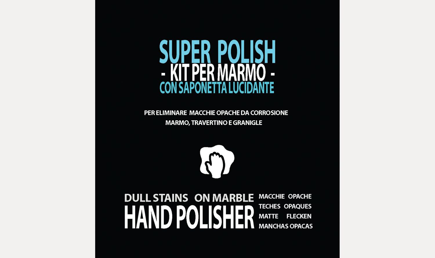 BMC SUPER POLISH universal kit for eliminating dull stains caused by light corrosion on natural and factory stones, with very fine diamond pads and special solid polish for marble