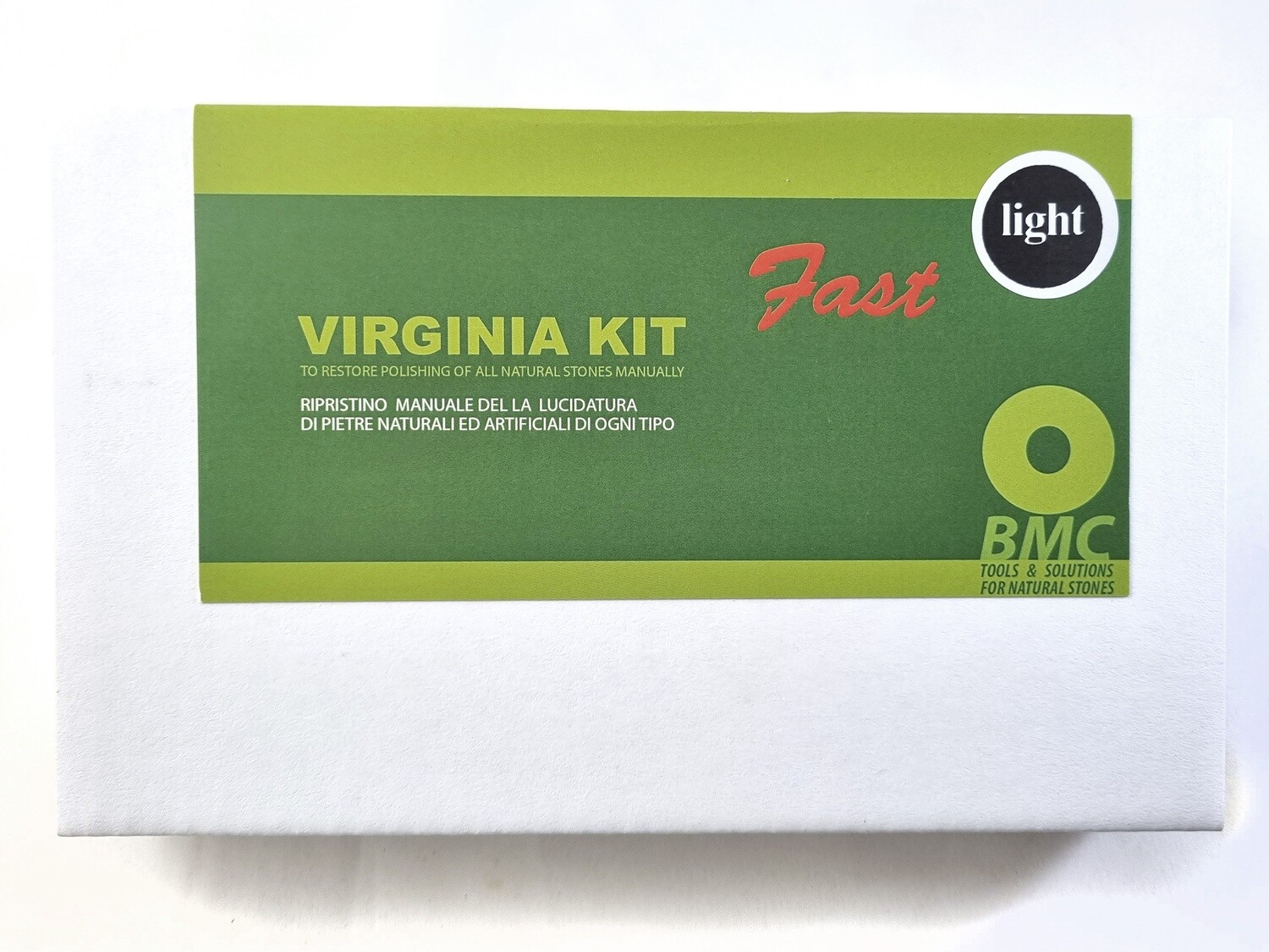 BMC VIRGINIA FAST L kit for the manual restoration of polished marble by 2 diamond abrasive sponge fiber pads and 100 gr polishing powder to restore the marble polish