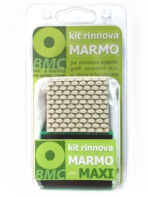 BMC Mable Restore MAXI Kit  hand marble polishing with mini diamond pads for sanding coarse, medium, fine and polishing marble with polishing powder, enhanced with 2 sachets of polishing powder