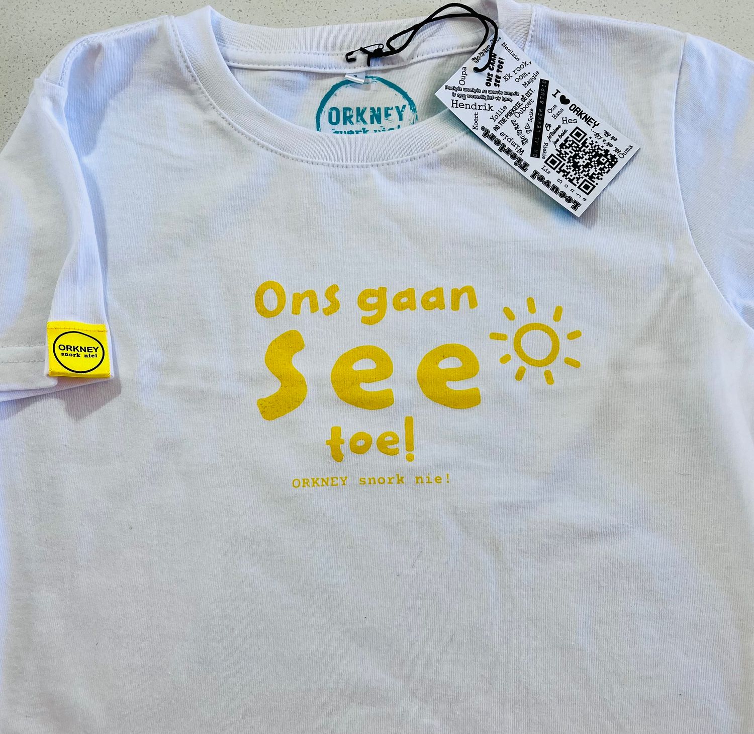 Ons gaan See toe! KIDDIES in TURKOOIS EN GEEL gedruk.