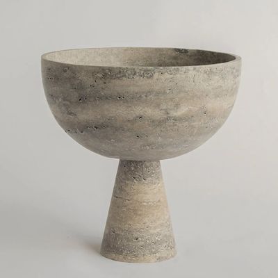 SILVER TRAVERTINE PEDESTAL BOWL SILVER TRAVERTINE PEDESTAL BOWL