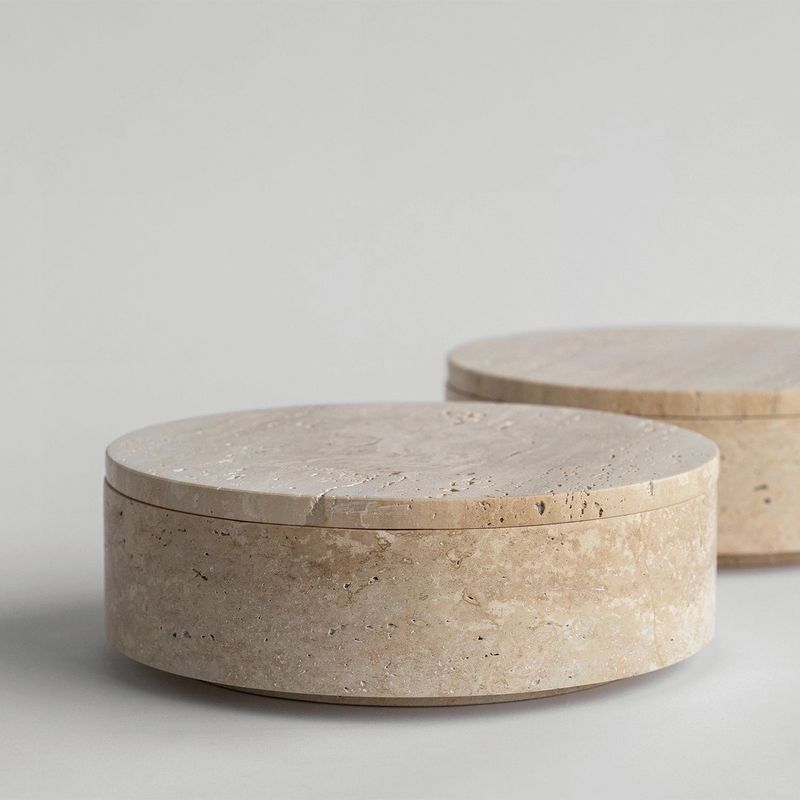 Travertine Cylinder Bowl With Lid Travertine Cylinder Bowl With Lid