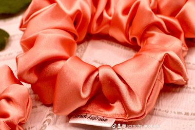 Chic Coral large Scrunchie, gifts for women and girls, mothers day gifts, coral of the sea, bride gifts, valentines gifts bridesmaid gift.