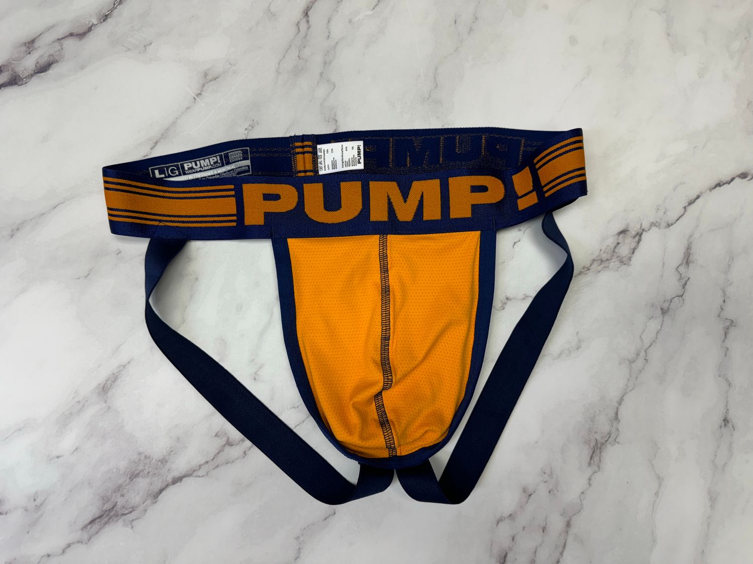 Pump! Dark Blue and Orange Jockstrap (Large)