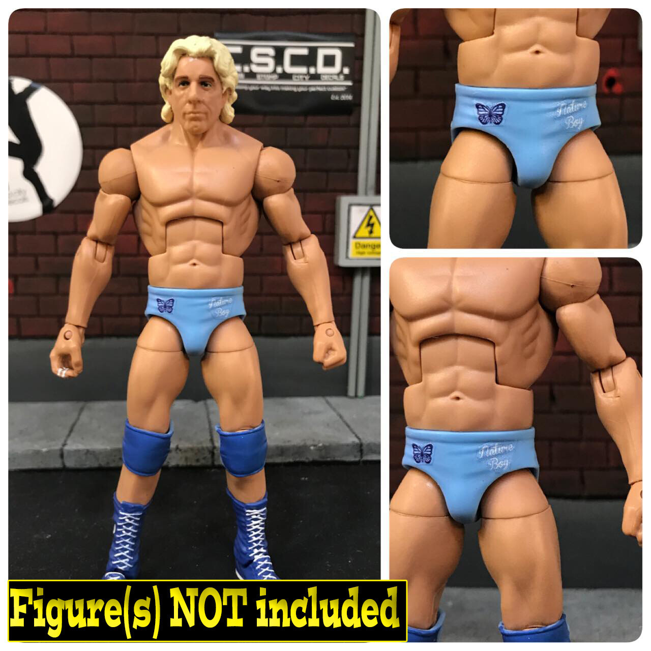 Ric Flair v2, Trunk Colors: Blue Butterfly + White Nature Boy on baby blue trunks