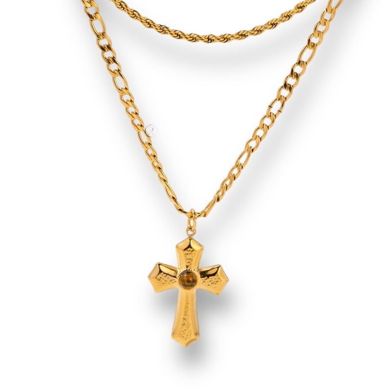 DOUBLE CHAIN CROSS NECKLACE