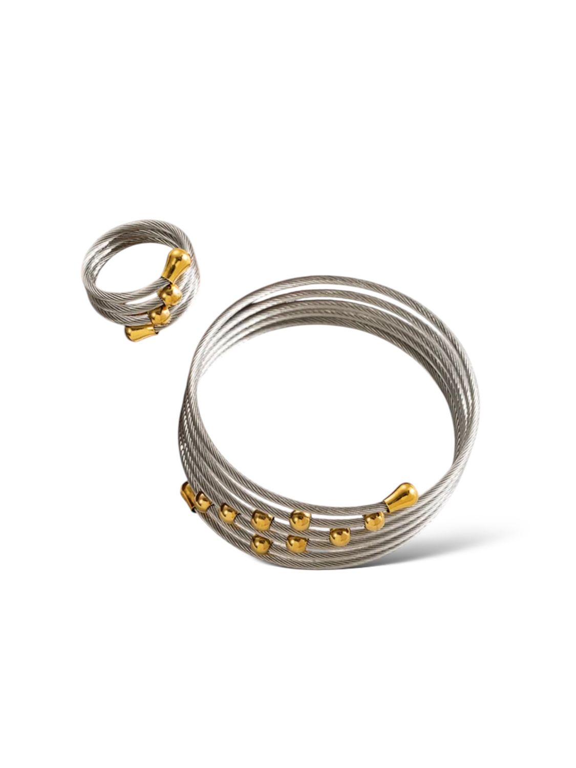 SPIRAL GOLD + SILVER RING &amp; BRACELET SET