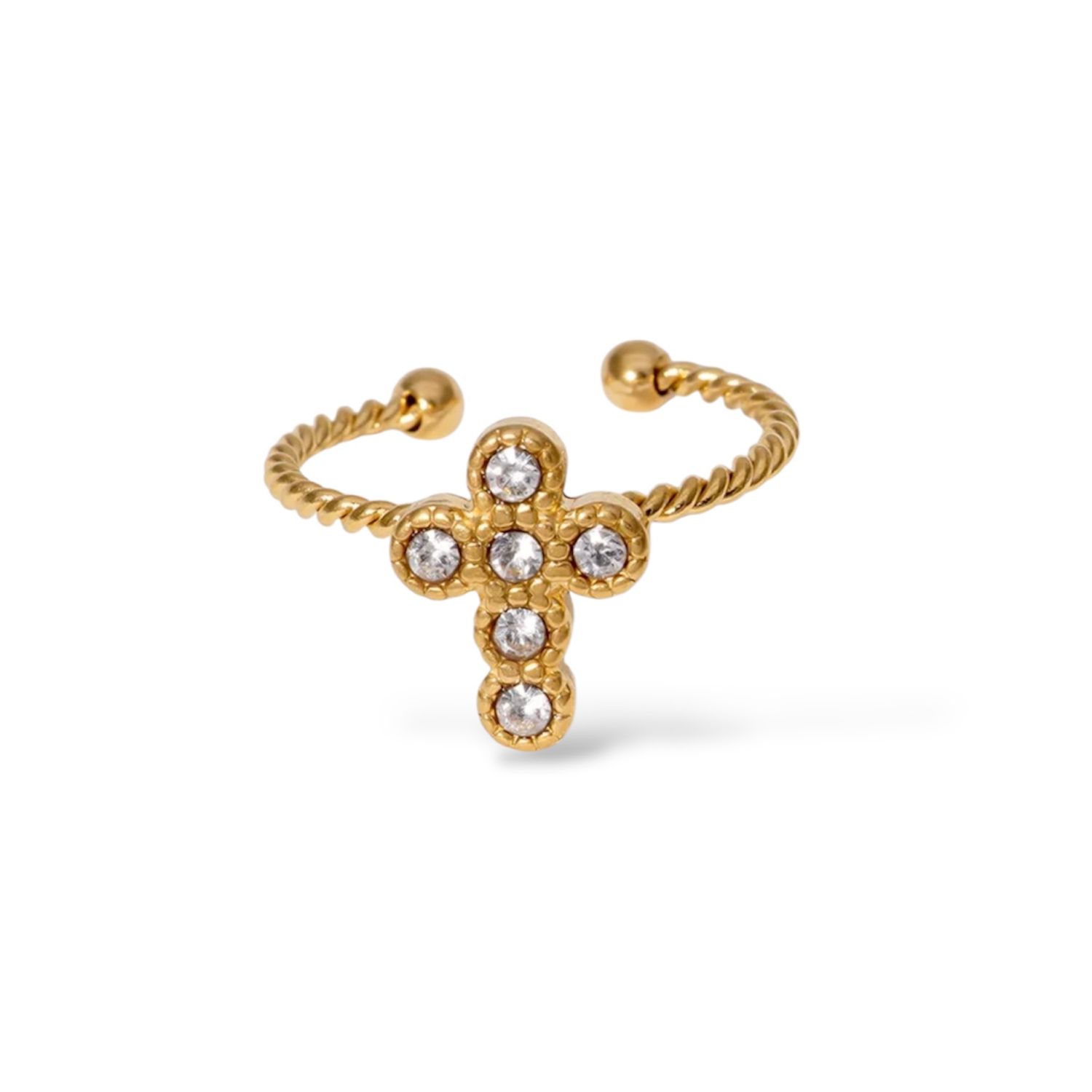 ADJUSTABLE DAINTY GOLD CROSS RING