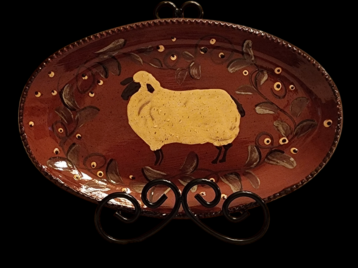 Redware Sheep Platter Studio Piece Signed By Artist