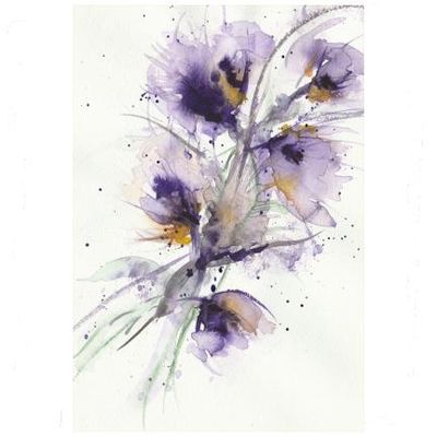 Floral Splash - Abstract Floral Watercolor Art in Purple Tones - 10&quot;x8&quot;