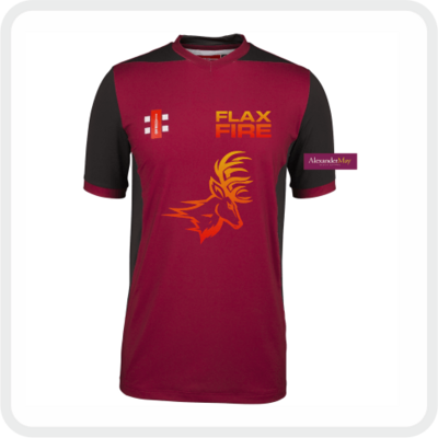 Backwell Flax Bourton CC Flax Fire U19 Pro Performance T20 S/S Shirt (Maroon/Black)