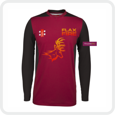 Backwell Flax Bourton CC Flax Fire U19 Pro Performance T20 L/S Shirt (Maroon/Black)